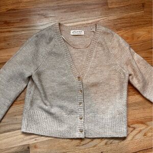 Free People Neutral Beige Button V‑Neck Cardigan